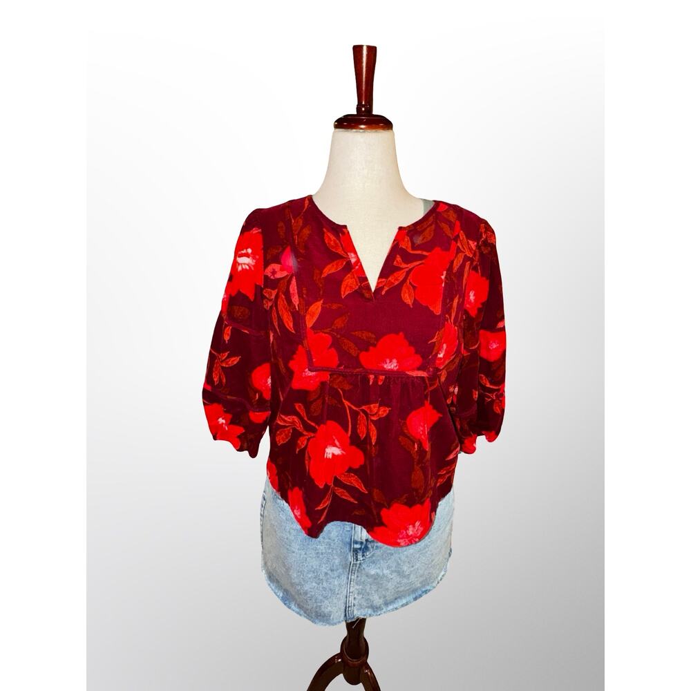 Women's Sonoma Burgundy Floral Corduroy Shirt Petite Medium